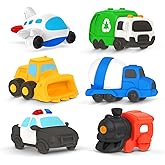 6 PCS Vehicle Floating Bath Toys Mold Free Infant Bath Tub Toys for 12 Months - No Hole Bathtub Toys for Toddlers 1-3 Water Pool Toys for Baby Toddler Ages 1+