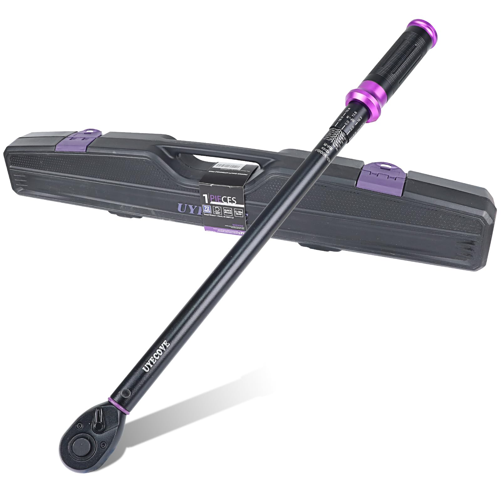 UYECOVE 1/2" Inch Drive Click Torque Wrench 40-300 FT-LB/54.2-406.8N.M, ±3% Accuracy, Dual-Direction Click Professional Torque Wrench, Dual Range Scales Graduated in FT.LB and N.M, Purple Image