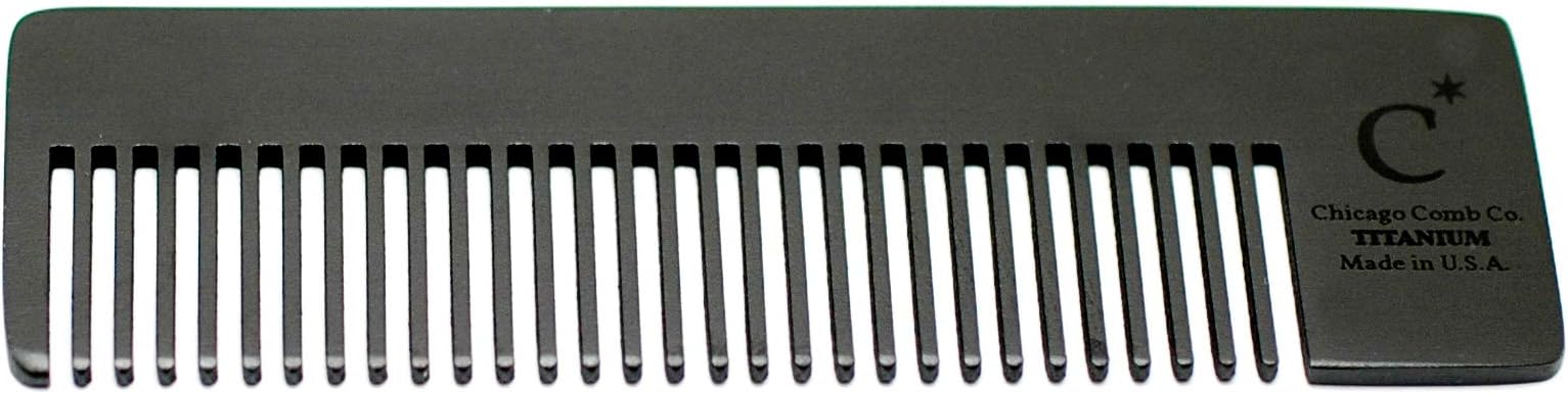Chicago Comb Model 4 Black Titanium, Made in USA, Ultimate Daily Use Comb, Beard & Mustache, Medium-Fine Tines, Anti-Static, Ultra-Smooth, Strong, Light, 4 in. (10 cm) Long, Pure American Titanium