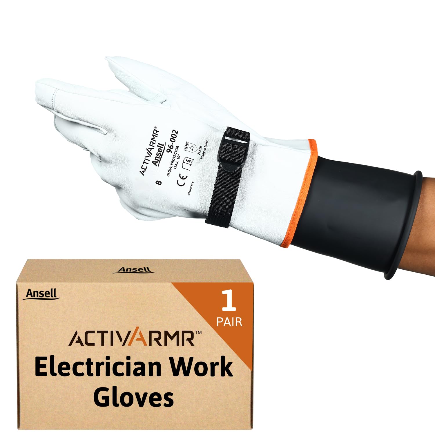 Ansell ActivArmr 96-002, Electrician Work Gloves, Electrical Protection Class 00 & 0 (500V-1000V), Insulating Leather Gloves for Professionals, Size 2XL (1 Pair) — image 1