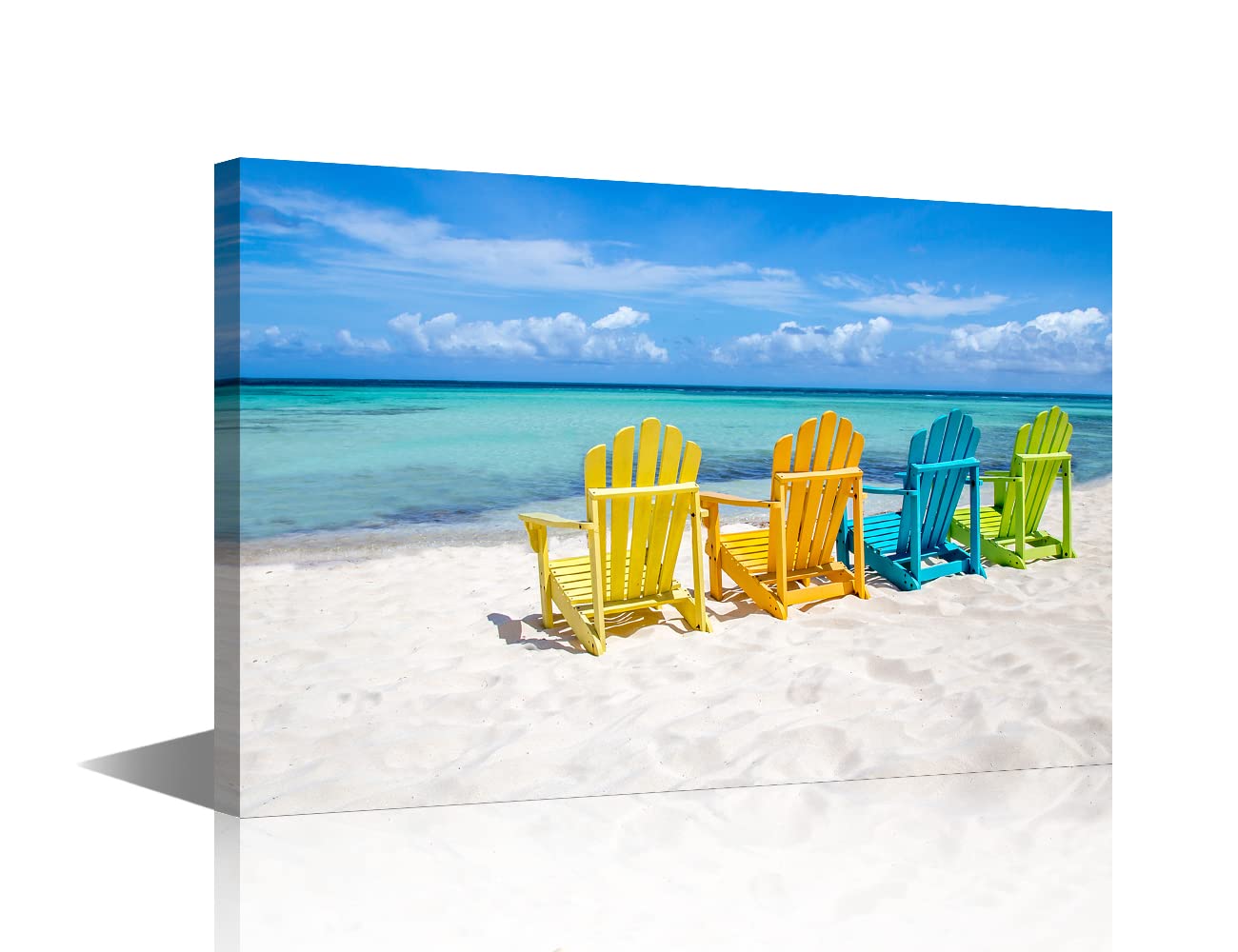 TISHIRON Beach Colored Chairs Canvas Wall Art Seascape Painting Seaside Artwork Picture Print for Living Room Bedroom Home Office Wall Decor Modern Landscape Ready to Hang (16X24in)