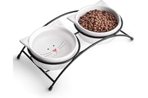 Y YHY Raised Cat Food Bowls,Pet Bowls with Stand,Ceramic Cat Dog Bowls Elevated,Cute Cat Dishes,12 Ounces,Dishwasher Safe