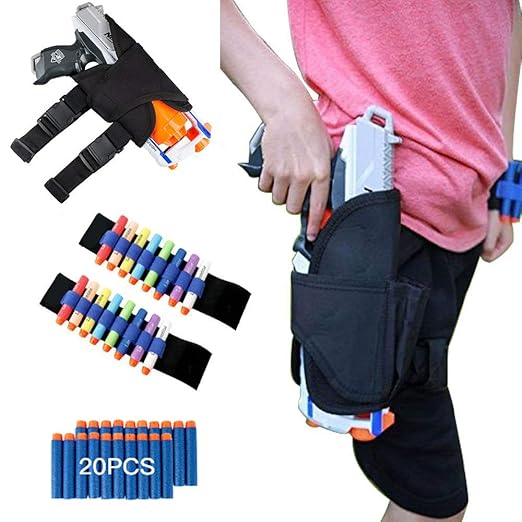 LVHERO Nerf N-Strike Elite Blaster Kompatibler Taktisches Schwarze Gürteltasche, 2 Stück Dart Wister und 20 Blau Pfeile Darts