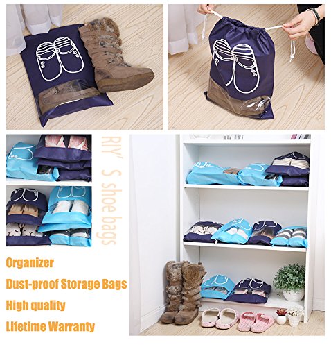 Shoe Bags 4 Pcs for Travel Shoe Storage Gym Bags Dust-proof Drawstring with Transparent Window (Large & X-Large)