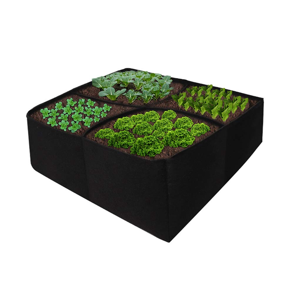 TopHomer Fabric Raised Garden Bed, 4 Divided Grids Raised Vegetable Planter Bed, Square Garden Growing Bags, Aeration Fabric Potato Tomato Planter Pots, for Vegetables Flowers, Black, 61x61x31cm