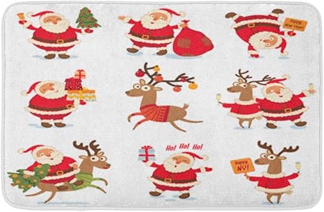 Amazon バスマットサンタクロースとクリスマストナカイ面白い漫画のキャラクターは白いセットでolated滑り止め付きの居心地の良いバスルーム装飾バスラグ20 X 30 80x50cm 玄関マット オンライン通販