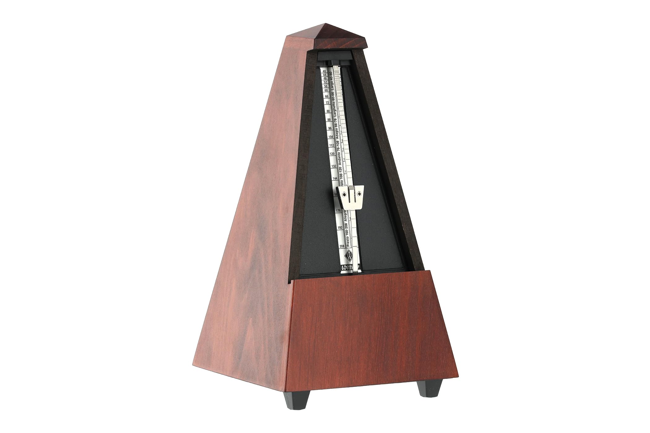 Wittner Metronome Taktell Pyramid Shape System Maelzel Series 810 - Solid wood casing - With bell - Matte mahogany - Mechanically wound - No batteries required - Made in Germany
