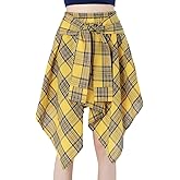 kakarin choyx Fashion Womens Mini Skirt Casual Y2K High Waist A-Line Elastic Waist Irregular Tie Plaid Ruffle Skirt M Yellow