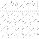 uxcell 150Pcs French Earring Hooks, 21 x 11mm Ball Dot Ear Wires Fish Hook Dangle Earring Findings with Clear Silicone Earrings Backs for DIY Jewelry Making, Silver