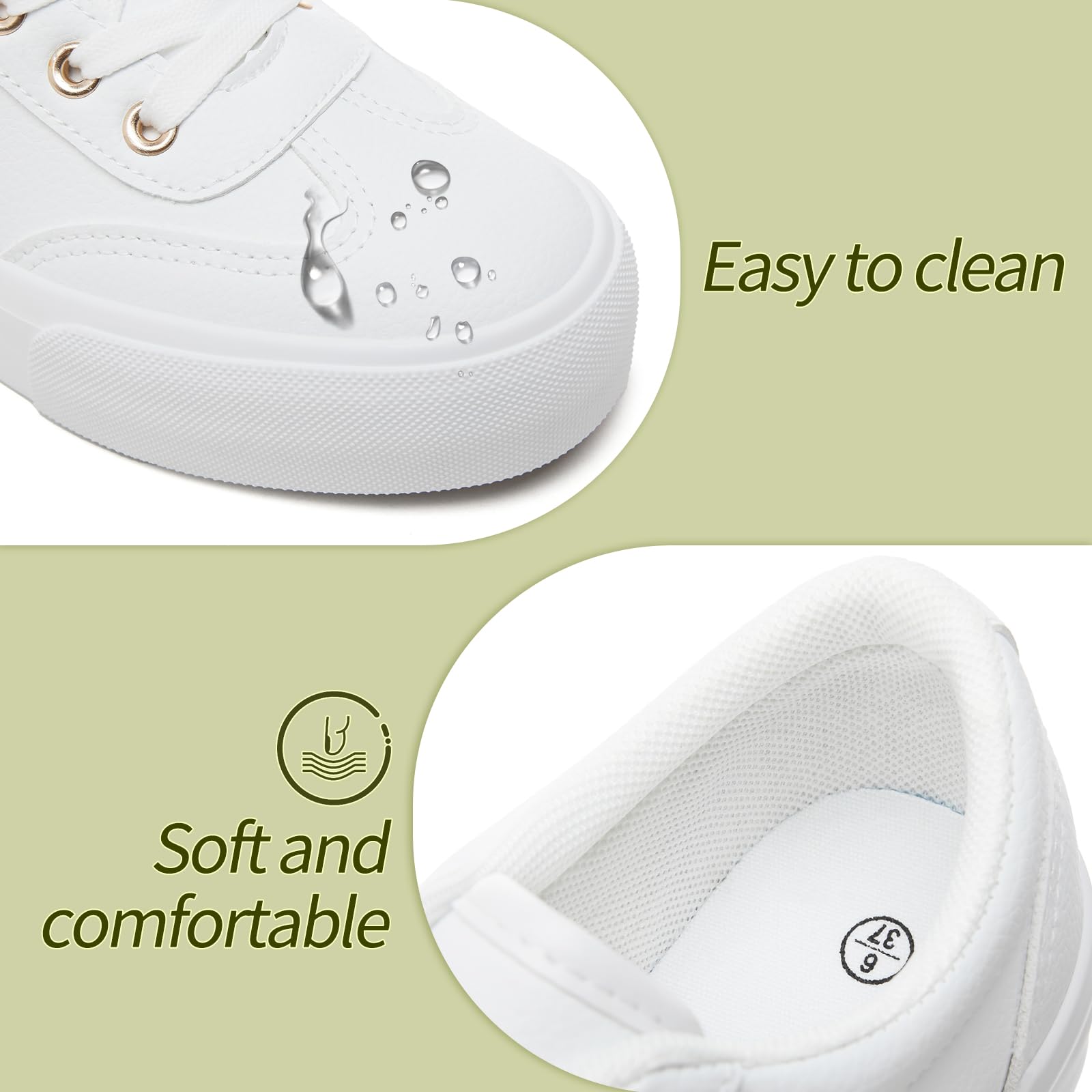 TUOPIN Women's Tennis Shoes White PU Leather Platform Sneakers Comfortable Lace-Up Walking Shoes Fashion Chunky Athletic Sneakers for Women