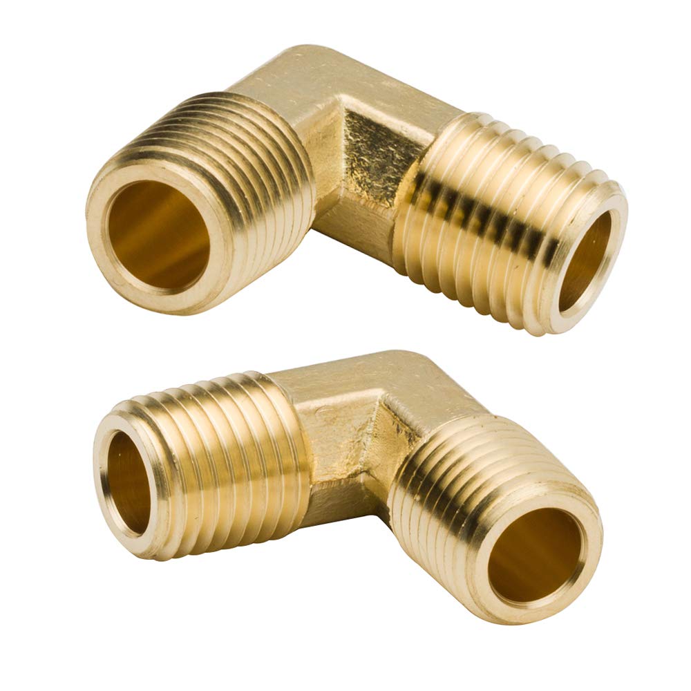 Photo 1 of Legines 90-Degree Male Elbow Fitting, Forged Brass 90 Degree Right Angle Ell, 1/4" NPT Male x 1/4" NPT Male, Pack of 2
