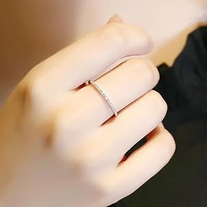 14K Silver Plated Stackable Rings for Women Elegant Eternity Bands Solid CZ Simulated Diamond Rings for Wedding Engagement An