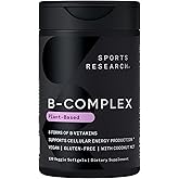 Sports Research® Vitamin B-Complex - Full Spectrum of B Vitamins with Methylated B12 & Folate - Gluten Free · Plant-Based · N