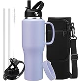 32oz 40oz Insulated Water Bottle with Handle, 32oz tumbler with Straw & Spout Lid for Hot 24h & Cold 48h, Stainless Steel Leakproof Hydro Travel Mug Flask, Purple Tumbler Cup Fits in Car Cup Holder