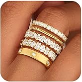 ZNBOH Stackable Gold Rings for Women Non Tarnish Wedding 14K Gold Plated Stacking Cubic Zirconia Thumb Ring Set Stack Engagement Eternity Dainty Bands Pinky Statement Promise Gold Jewelry Size 6-10