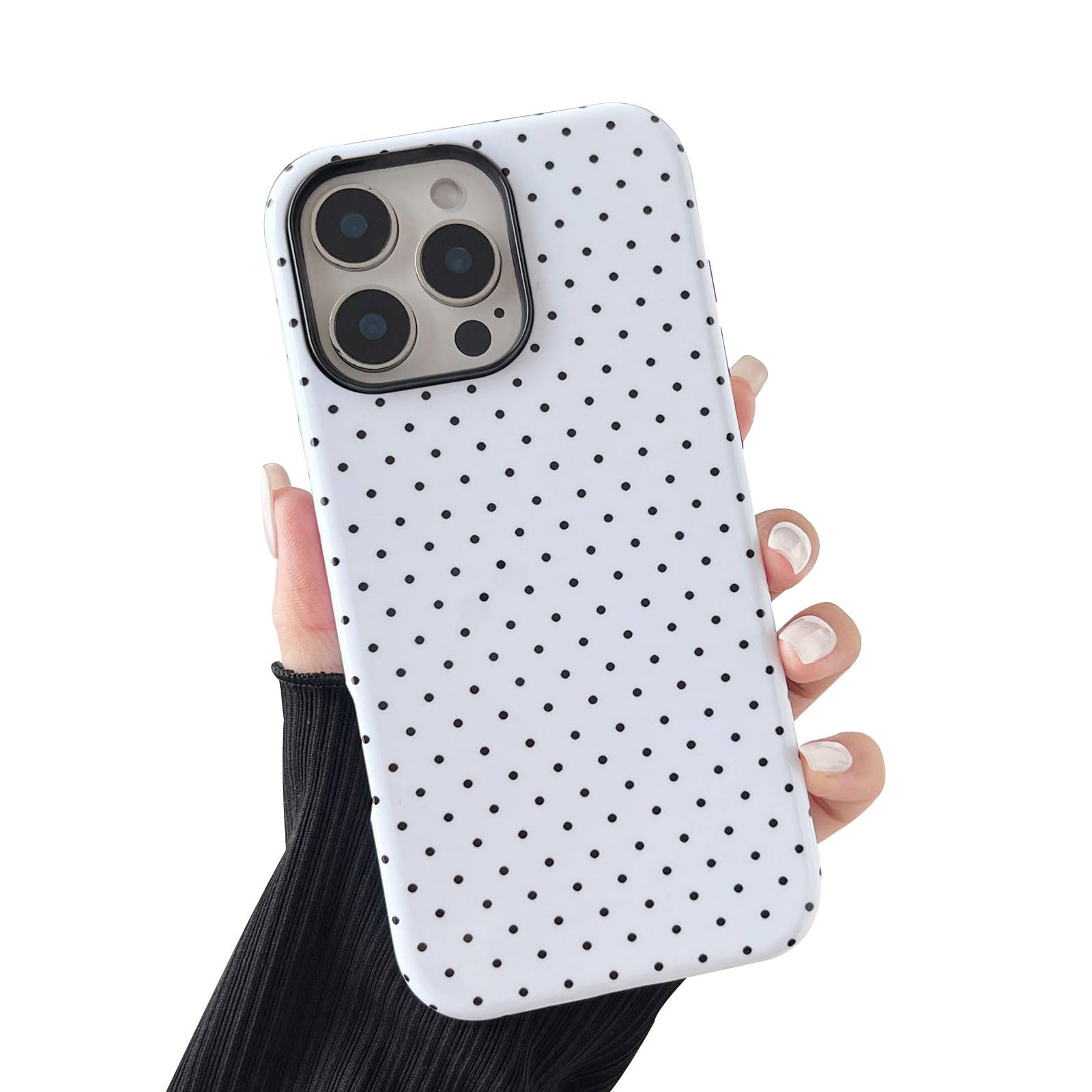 Photo 1 of Sayoaho Compatible with iPhone 14 Pro Max Case, Fashion Cute Polka Dot Pattern Aesthetic Design for Women, Soft TPU and Hard Back Shockproof Phone Case for iPhone 14 Pro Max 6.7 inch, White