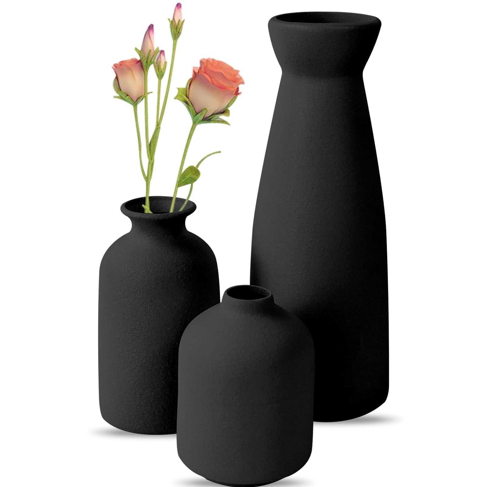 White Ceramic Vase Set, Boho Ceramic Vase, Matt, Round, for Decorative, Neutral, Simple White Ceramic Vase for Table, Mantle, Bookshelf