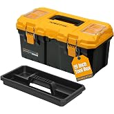 POWERTEC 19-Inch Tool Box with Trays - Lockable, Metal Latch, Organizer, Portable Storage for Tools, Small or Mid-Sized Parts (72362)
