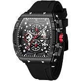 MF MINI FOCUS Watch for Men Wristwatch Fashion Hollow Big Dial Luminous Waterproof Sport Analog Quartz Business Chronograph Mens Watches Blue Silicon Strap Dress Watch(Black)