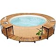 loibinfen Solid Acacia Wood Spa Surround Outdoor Massage Hot Tub Frame with Steps and Storage Compartment for Garden, Backyard, Patio Indoor Outdoor Use 107.5"x107.5"x20.9" -AA