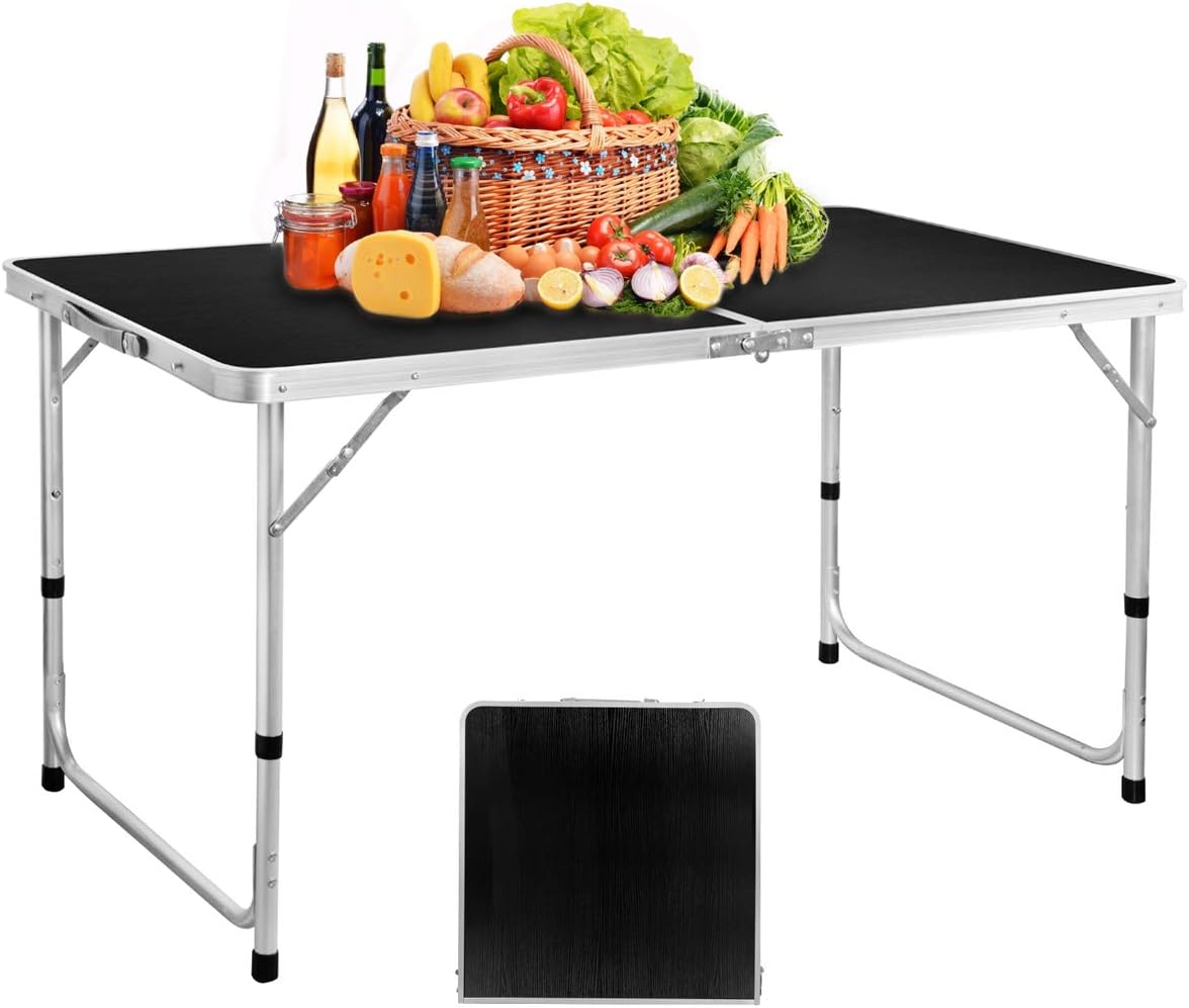 Folding Picnic Table, 4FT Aluminum Height Adjustable Alightweight Portable Handle, Rust Resistance Table for Outdoor Picnic Beach Backyard, 47''x24'', Black: Kitchen & Dining