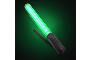ELLUMIN Traffic Wand, 14-inch Green Traffic Control Baton with 3 Flashing Modes, Night Safety Signal LED Wand with White LED on Top for Airport Marshaling, Parking, Car Directing, Outdoor Camping.