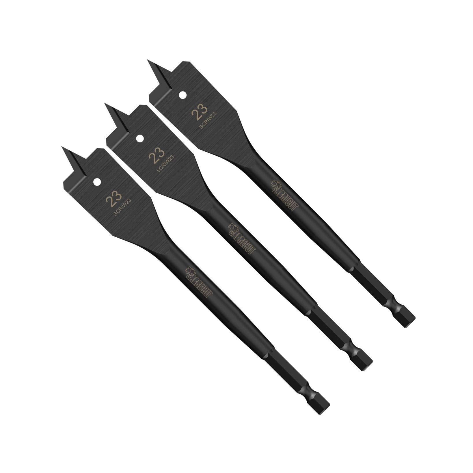 3 x SabreCut SCRIW23_3 23mm x 152mm Impact Rated Flat Wood Spade Bits for Softwood Hardwood Chipboard