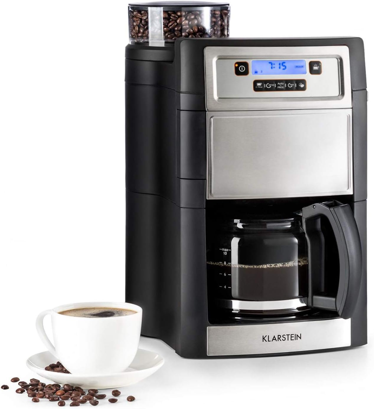 Klarstein Aromatica II Coffee Machine with Cone Gear Grinder Filter Coffee Machine, 1000 Watt