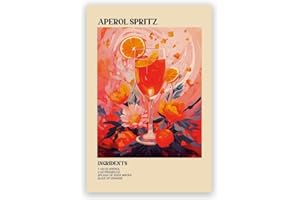 GyXzodonti Aperol Spritz Cocktail posters retro cocktail wall art Cocktail Drink Wall Decor Vintage bar cart decor Kitchen Home Bar Cart Club Decor Canvas Print 8x12inch Unframed