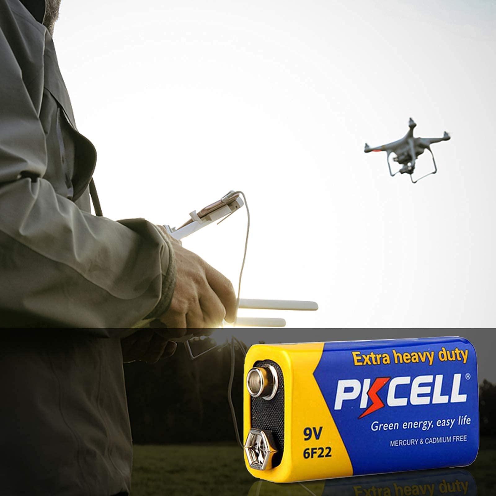 PKCELL 9V Batterie, Blockbatterie, 6F22 Batterien für Rauchmelder, Radio-Kamera, Spielzeug, 8 Stück 9