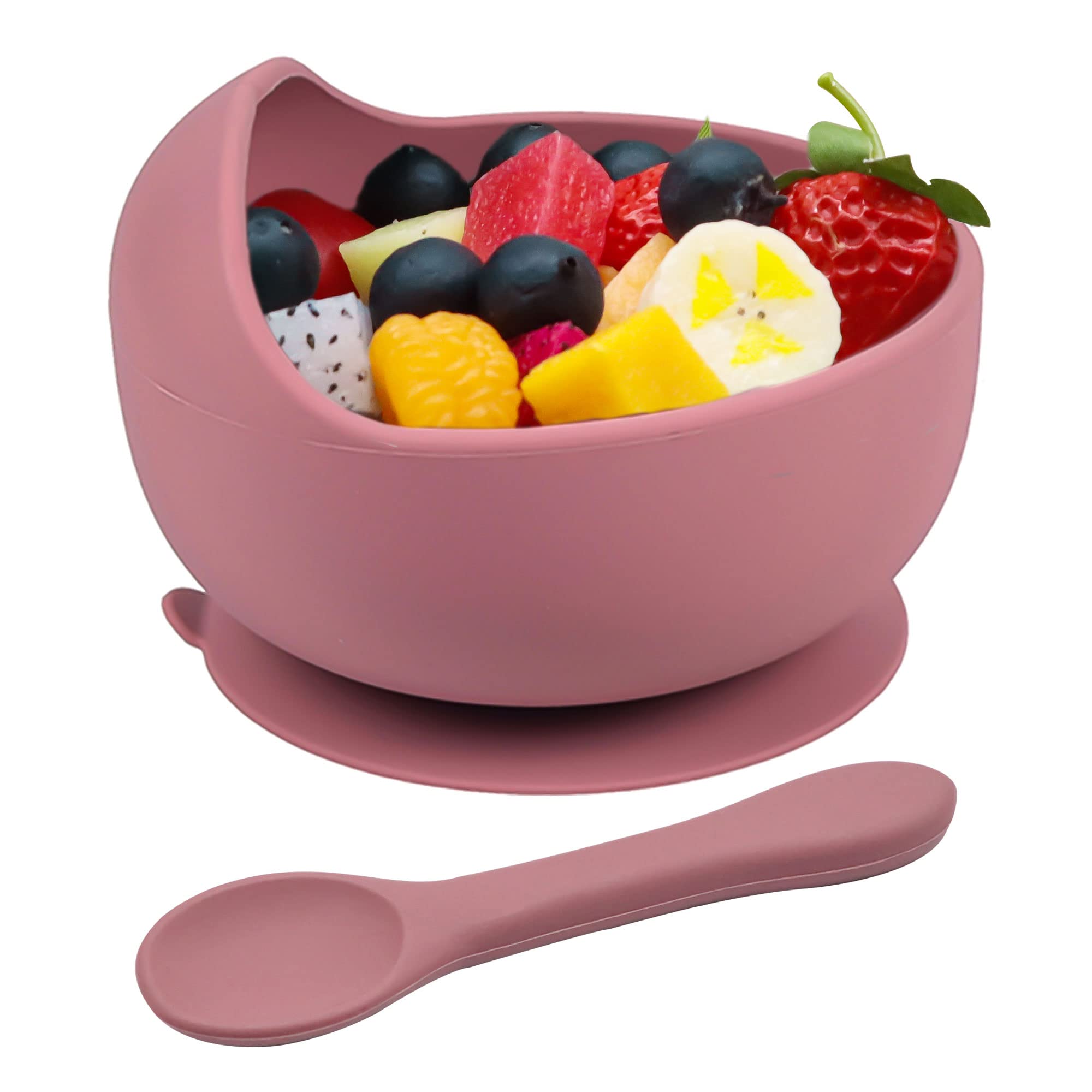 Hoseay Baby Feeding Bowls Spoons,Silicone Toddler Weaning Set with Suction Bowl BPA Free Children Tableware Eating Bowl Baby Boys Girls,Easy Clean Kids Meal Set Microwave Dishwasher Safe,Pink Purple