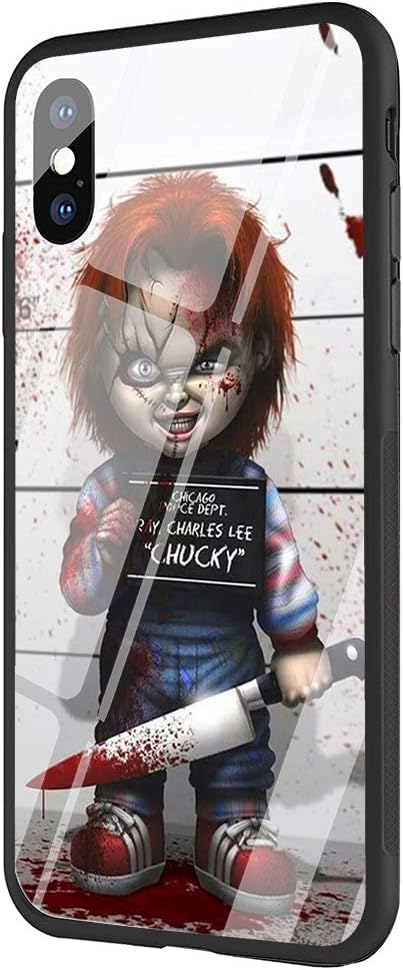 DAVIDLING Phone Case iPhone Xs Max, Tempered Glass Back Cover and Soft Silicone Rubber Bumper Frame for Scratch-Resistant and Shock Absorption AM-234 Charles Lee Ray Chucky Doll
