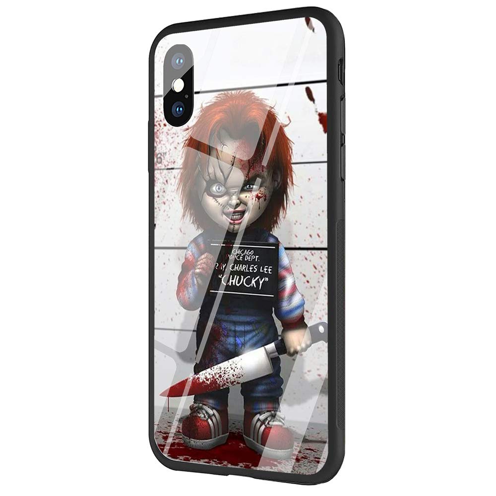 DAVIDLING Phone Case iPhone Xs Max, Tempered Glass Back Cover and Soft Silicone Rubber Bumper Frame for Scratch-Resistant and Shock Absorption AM-234 Charles Lee Ray Chucky Doll