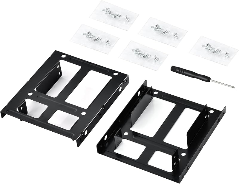 ELUTENG 2.5 to 3.5 Inch HDD SSD Adapter Bracket Mount Kit 2 Pack Black Metal