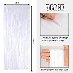5 Pack White Metallic Tinsel Foil Fringe Curtains
