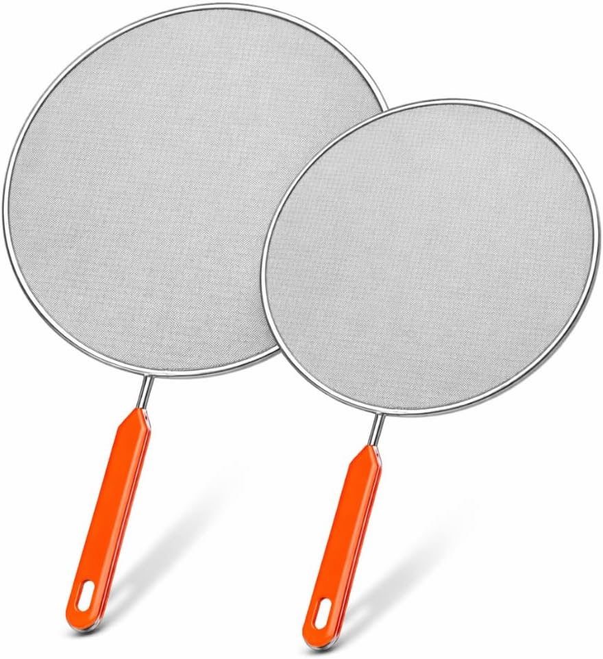 VR7 2-piece Metal Splatter Screen Frying Pan Grease Guard Fine Mesh 25cm 29cm