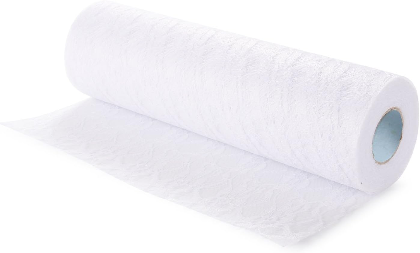 Feelmate 12" x 10Yards Vintage Lace Roll Netting Fabric Tulle Roll For Tutu Skirt Table Runner Chair Sash DIY Wedding Party Art Craft Decor (White)