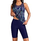 Yonique Women's Two Piece Swimsuits with Shorts Modest Tankini Bathing Suits Racerback Swim Tops Short Athletic Swimwear