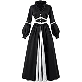 CR ROLECOS Black Victorian Dress for Women Gothic Medieval Costume Ruffled V-Neck Renaissance Costume