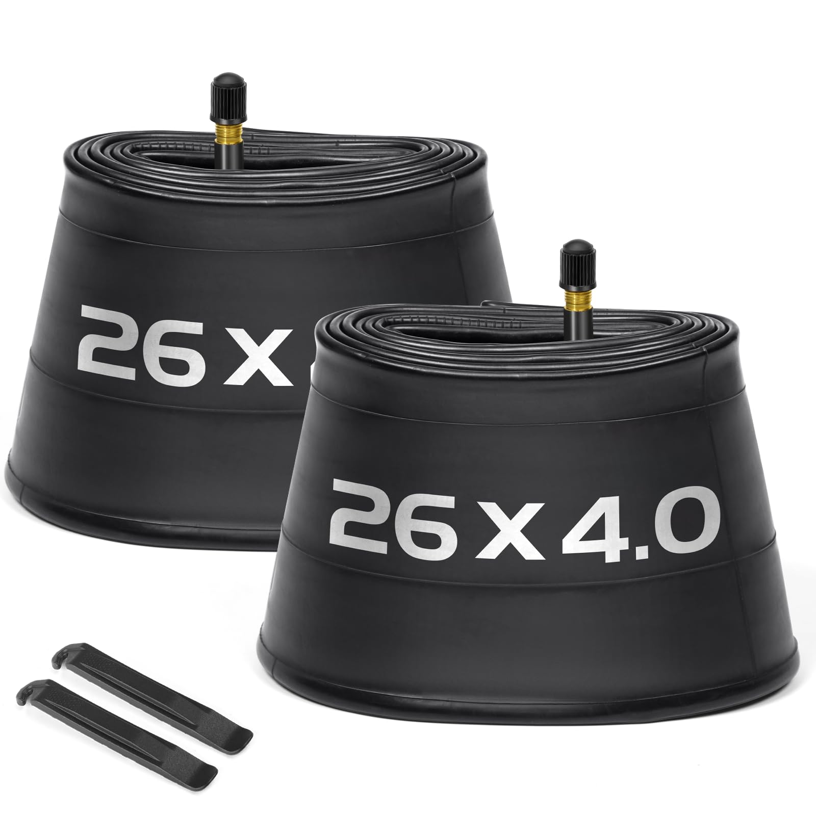 Photo 1 of 2 Pack 26x4 Fat Bike Tube with AV 32mm Valve, Premium Butyl Rubber 26 x 3.50 26x3.60 26x3.80 Fat Tire Bike Tubes with 2 Tire Levers, 26x4 Bike Tube for Road/MTB/E Bike by Hydencamm(2 of One Size)