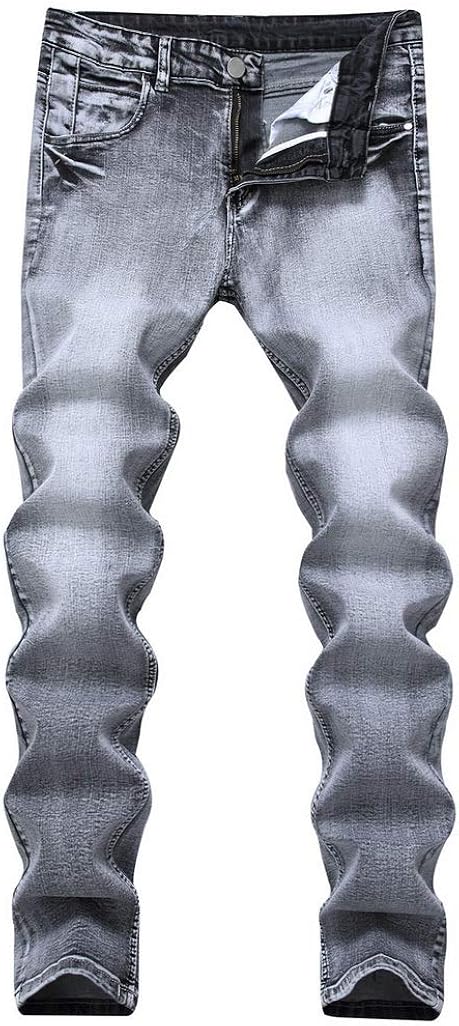 Mens Stretch Slim Jeans Straight Nostalgia Zipper Threshold Cowboy Pants Male Locomotive Motorcycle Trouser