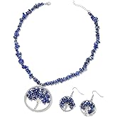 Tree of Life Costume Jewelry Sets for Women - Birthstone Necklace for Women & Dangle Earrings - Tree of Life Necklace Set Fashion - Lapis Lazuli Necklaces Gemstone 18-20" Christmas Gifts