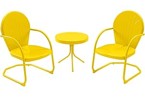 RICNOD Patio Bistro Set Retro Metal Outdoor Seating Set Conversation Set 3 Pieces, 2 C-Spring Motion Armchairs and Round Side Table, for Porch, Lawn, Garden, Yellow