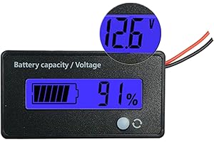 PROSHOPPING DC 12V 24V 36V 48V 72V Battery Meter, Battery Capacity Voltage Monitor Gauge Indicator, Lead-Acid&Lithium ion Battery Tester, for Golf Cart RV Marine Boat Club Car Motorcycle - with Alarm, Blue