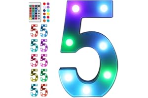Foaky Colorful LED Number Lights with Remote,Marquee Light Up Number Sign for Night Light Wedding/Birthday Party Battery Powered Christmas Lamp Home Bar Decoration (5)