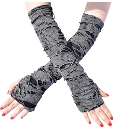 Sup-Coente Goth Arm Warmers y2k Knit Fingerless Emo Gloves Black