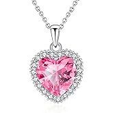 VONSSY Classic Heart Pendant Gemstone Necklace | Crystal Cubic Zirconia Birthstone Ruby Emerald Sapphire Necklace| 18K Platinum Gold Plated Chain | Vintage Meaningful Jewelry Gift for Mother Wife