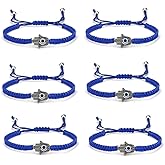 Evil Eye String Kabbalah Hamsa Hand Cord Bracelet Hand-Woven Adjustable Rope Fatima Hand Ancient Friendship Charm Anklet for Women Protection Lucky Jewelry-Blue Hand