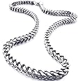 INBLUE 6MM Wide Chain Necklace for Men Women Stainless Steel Cuban Link Chain Necklaces Water Resistant Thick Metal Foxtail Chains (3 Colors - Silver Black Gold, 21.6 Inch Long)