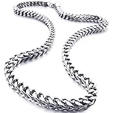 INBLUE 6MM Wide Chain Necklace for Men Women Stainless Steel Cuban Link Chain Necklaces Water Resistant Thick Metal Foxtail Chains (3 Colors - Silver Black Gold, 21.6 Inch Long)